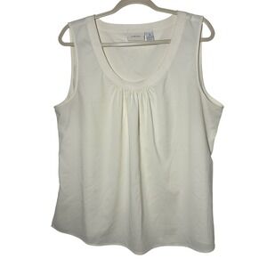 Chicos Womens Ivory Sleeveless‎ Tank Top Size 3 Pleated Neckline US Size Large